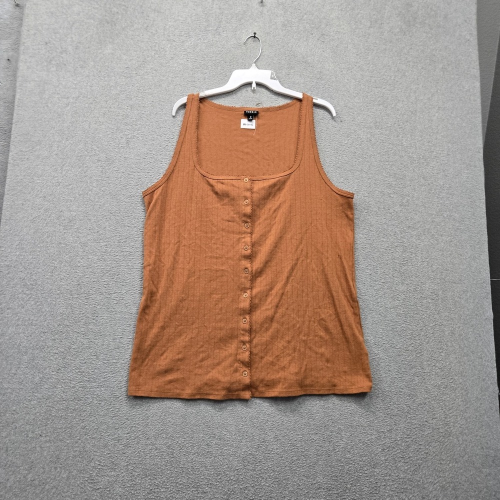 Torrid Women Tank Top 3 Brown Square Neck Pointelle Knit Button Front Sleeveless